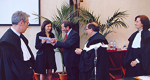 Nella foto, da sinistra: il professor Silvio Cotellessa, la laureata Giulia Fontana, Attilio Rimoldi, e i professori Pietro Cafaro e Monica Martinelli