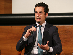 Giuseppe Mazzara nell'aula magna dell'ateneo a Milano, testimone della facoltà di Economia in occasione dell'ultimo Open day (luglio 2012)