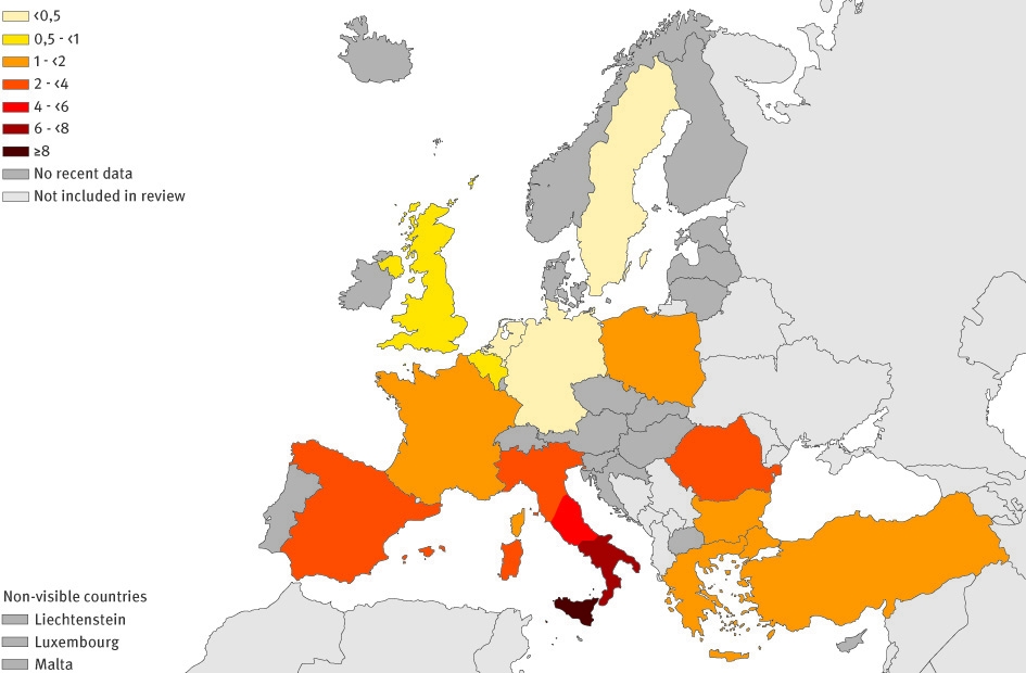 Prevalenza (%) di soggetti anti-HCV nella popolazione generale