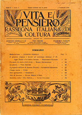 La copertina del primo numero di "Vita e Pensiero" del 1° dicembre 2014